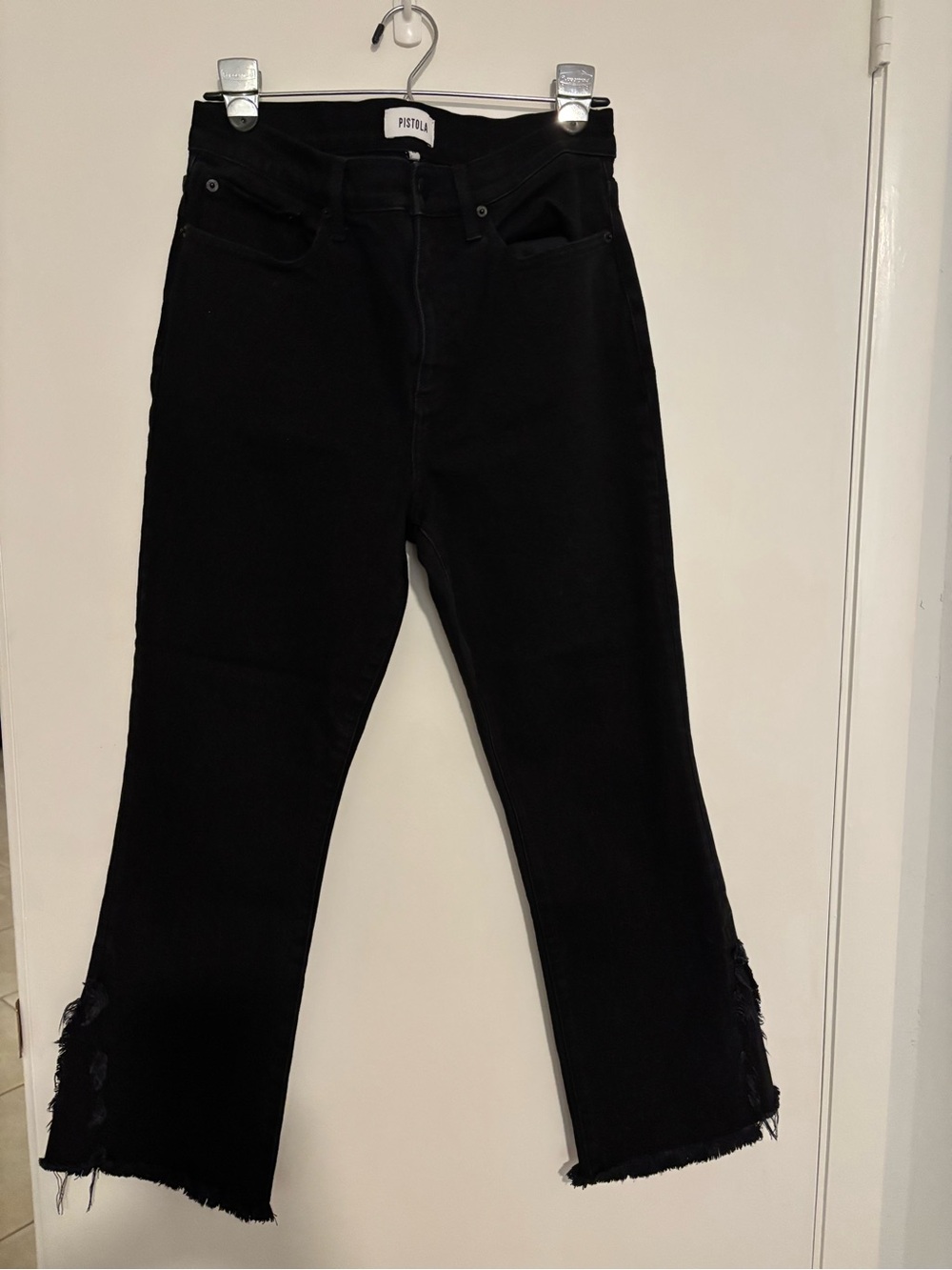 pistola Black High-Rise Flare Jeans with Frayed Hem